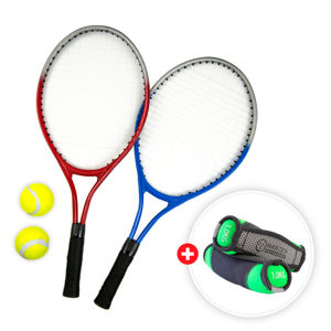 Akční set - tenisový set MASTER - 2 ks raketa síť a míčky + neoprenové činky MASTER Jogging 2 x 1 kg 
