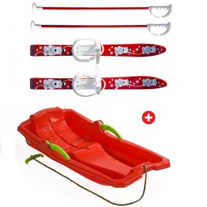 Akční set - červené boby Karol - s brzdami + Baby Ski 70 cm - dětské červené plastové lyže 