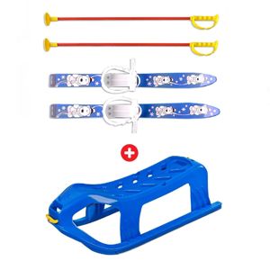 Akční set - modré plastové sáně Snow Star + Baby Ski 70 cm - dětské plastové lyže - modré 